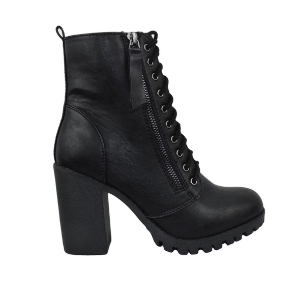 Soda Lace Up Heeled Combat Boots - Picture 3 of 5